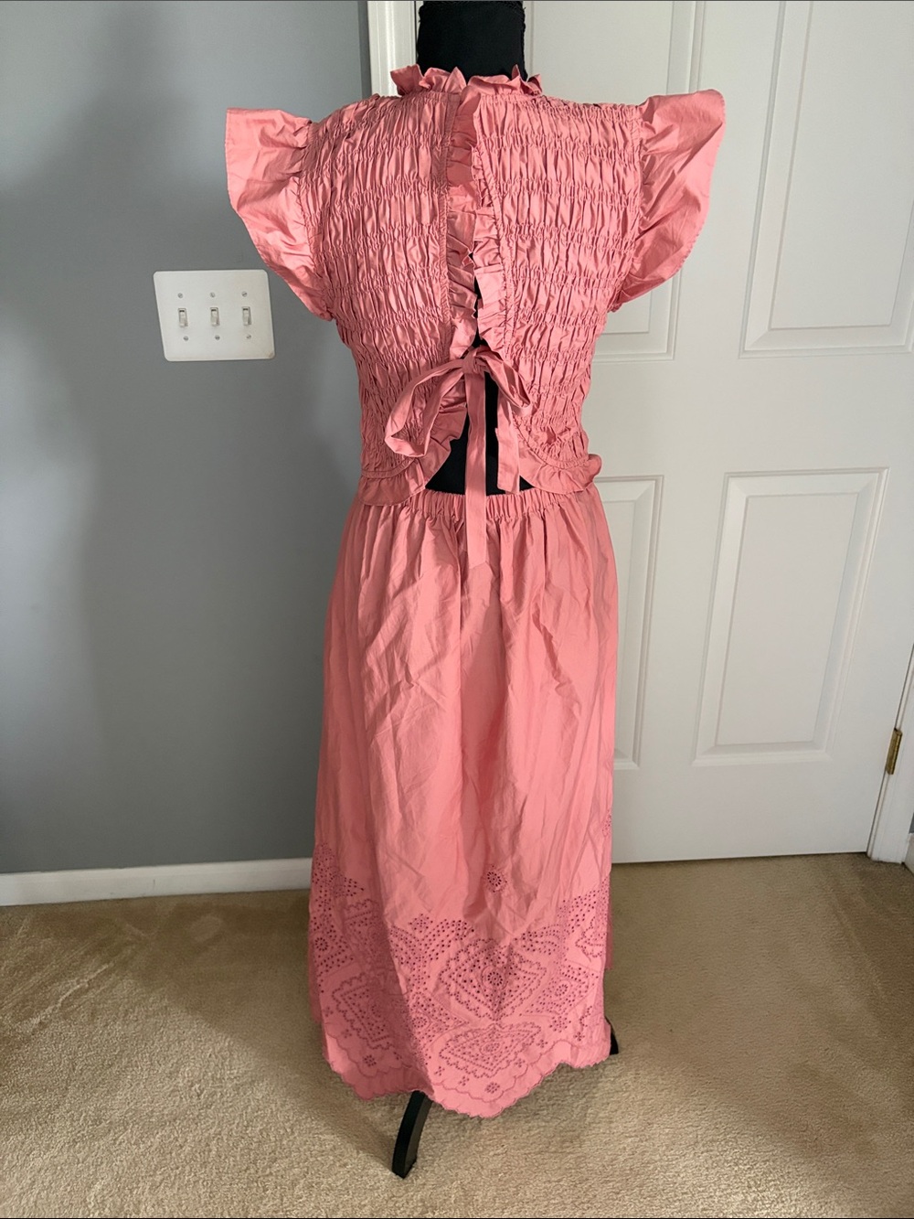 Smocked Pink Flutter Sleeve Maxi Dress - Picture 2 of 5